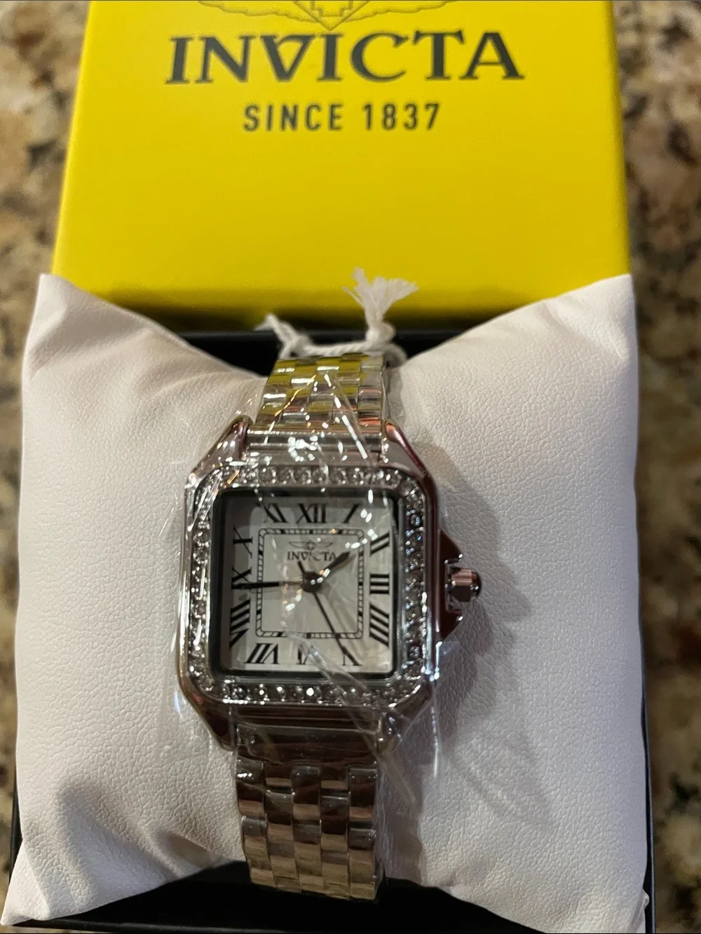 Invicta Celestial Silver and White Crystal-Accented Square Women's Watch